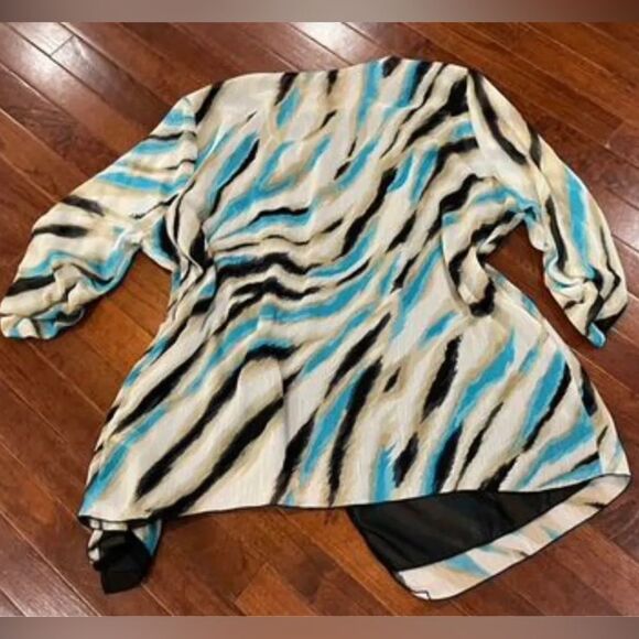 Signature by Larry Levine Black mocha and aqua wrap and tank combo top size 2X - Picture 2 of 7
